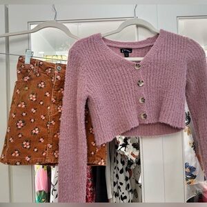 Art Class Cropped Sweater & Floral Corduroy Skirt Set, Size 7-8 Girls Kids